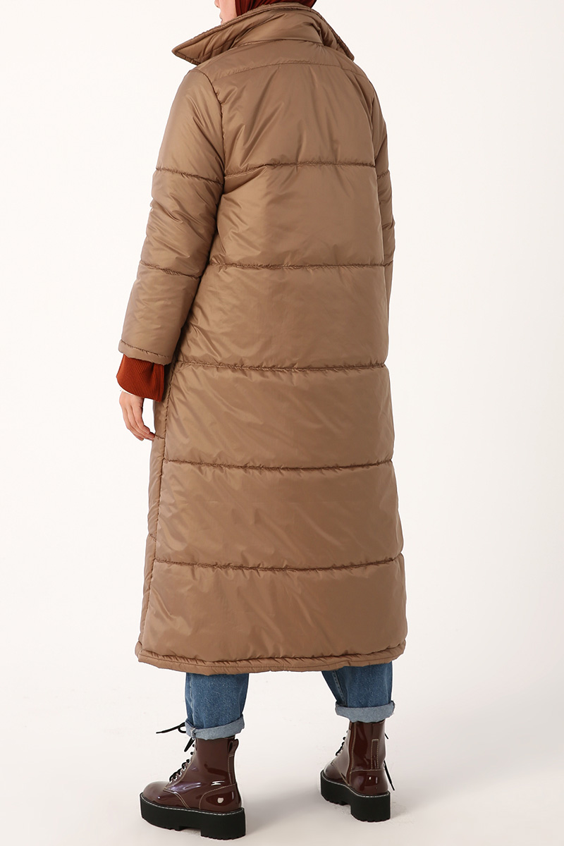 Quilted Striped Maxi Down Coat