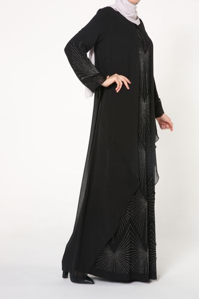 Stone Detail Hijab Evening Dress