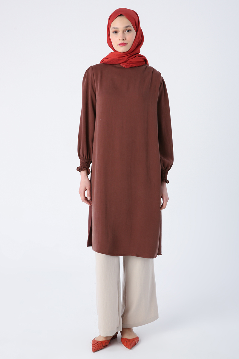 One Shoulder Pleat Detailed Natural Fabric Tunic