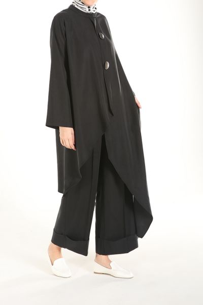 Asymmetric Blouse and Roll Up Hem Pants Outfit Set