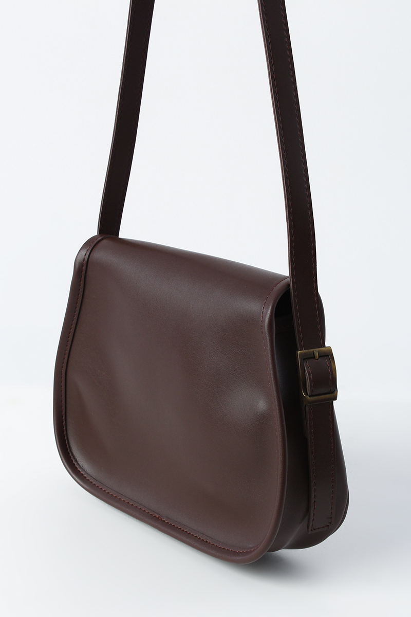 Faux Leather Bag with Buckle Crossbody Flap