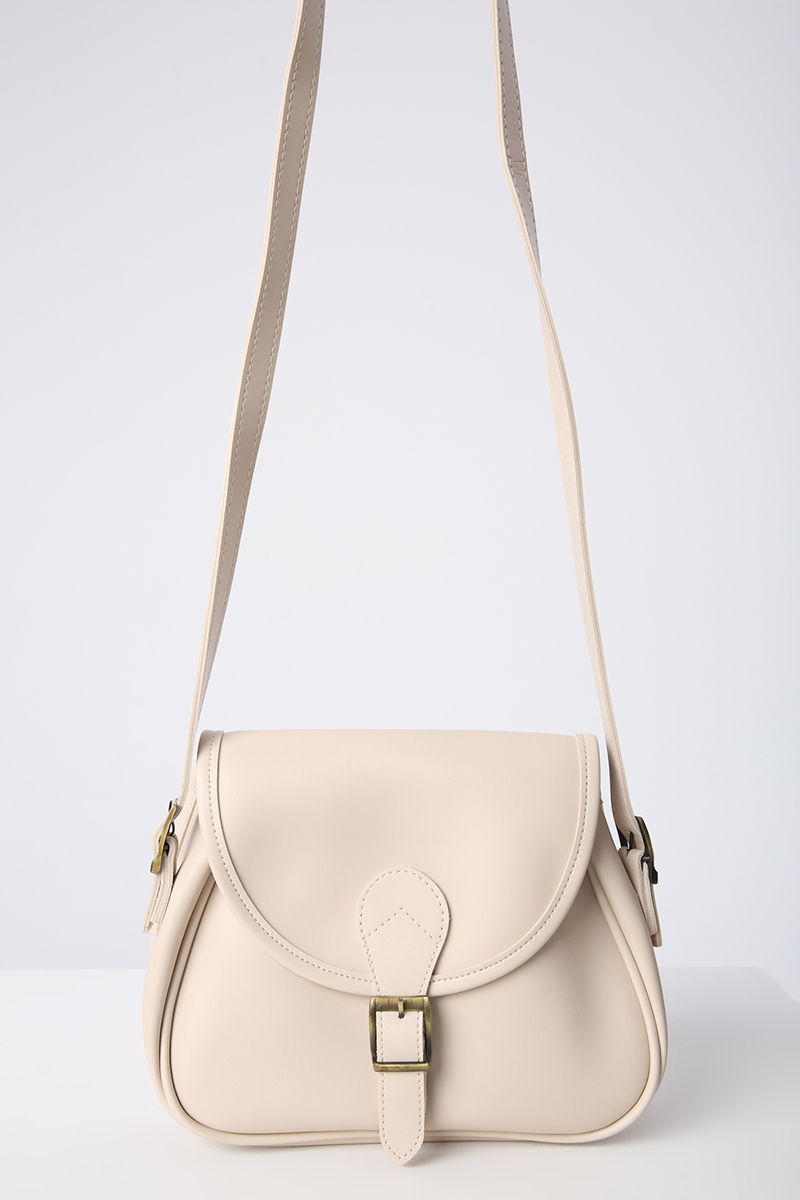 Faux Leather Bag with Buckle Crossbody Flap