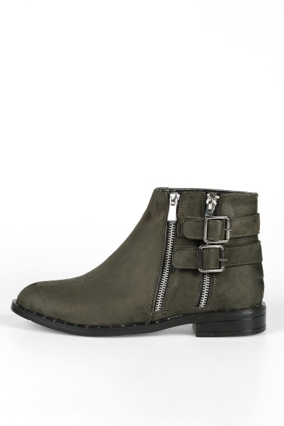 BUCKLE SUEDE BOOT WITH ZIPPERED