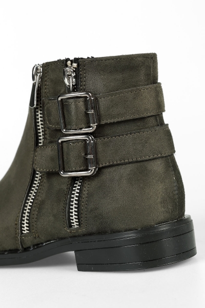 BUCKLE SUEDE BOOT WITH ZIPPERED