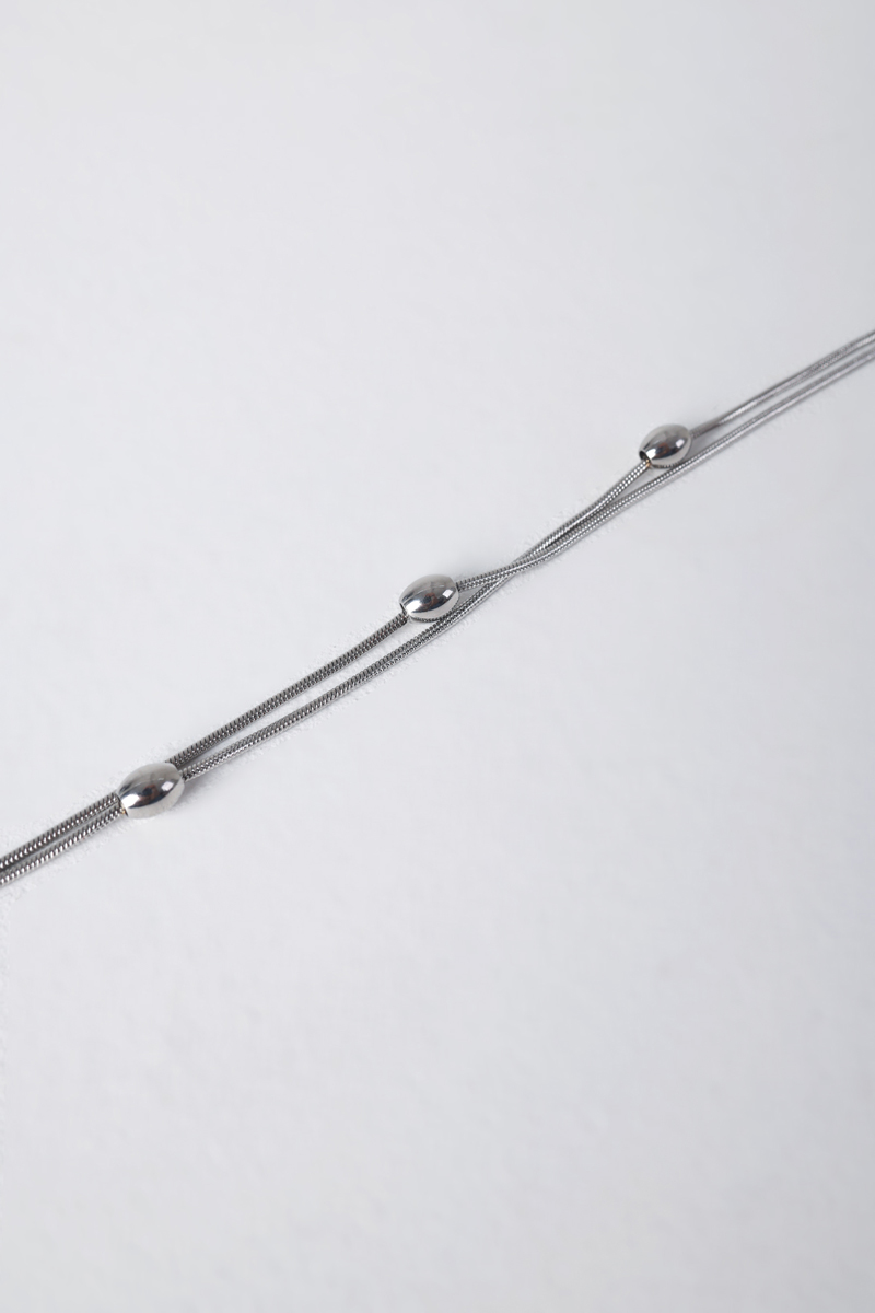 Two Chain Steel Bracelet With Ball Detail