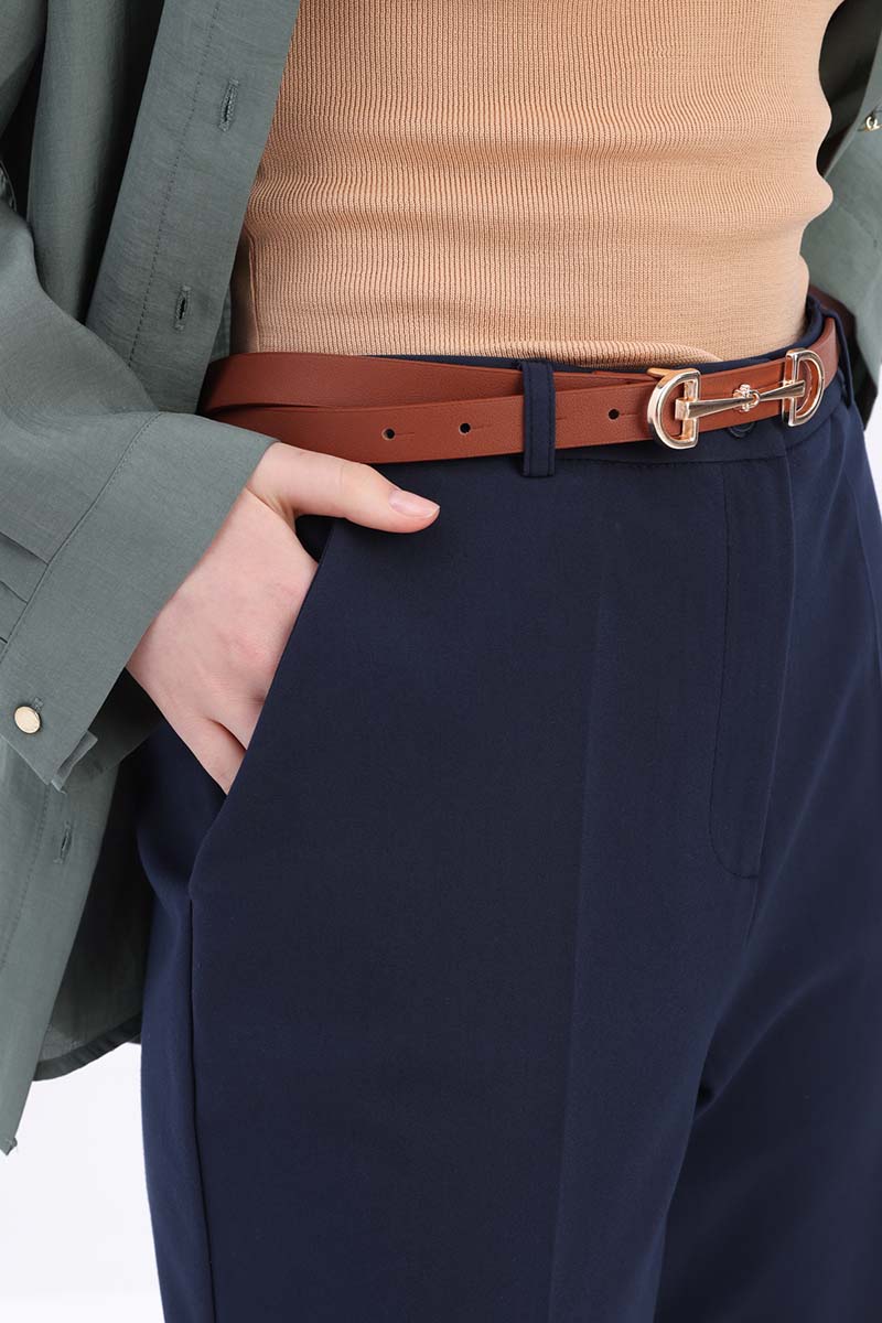 Long Double Buckle Leather Belt
