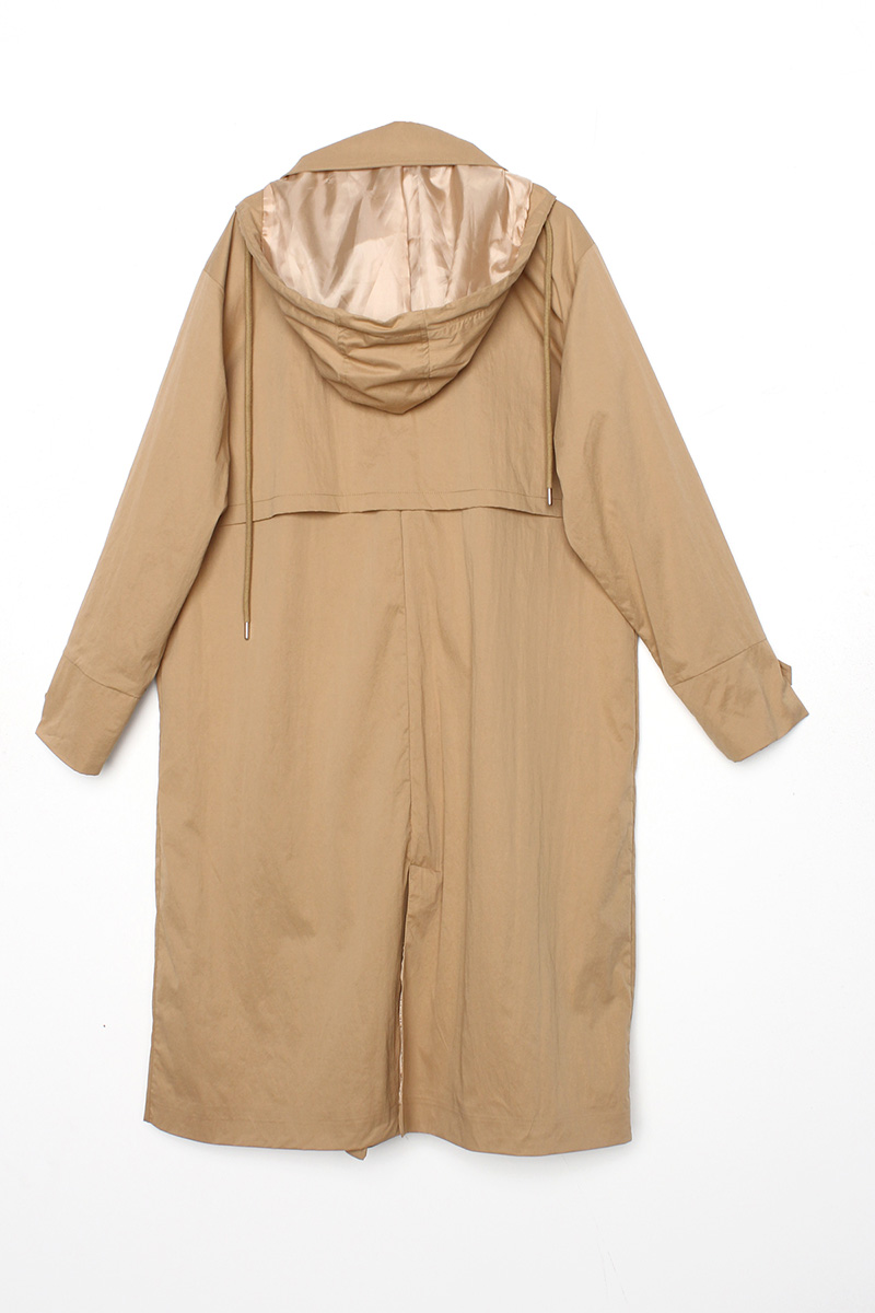 Hooded Button Front Long Trench Coat