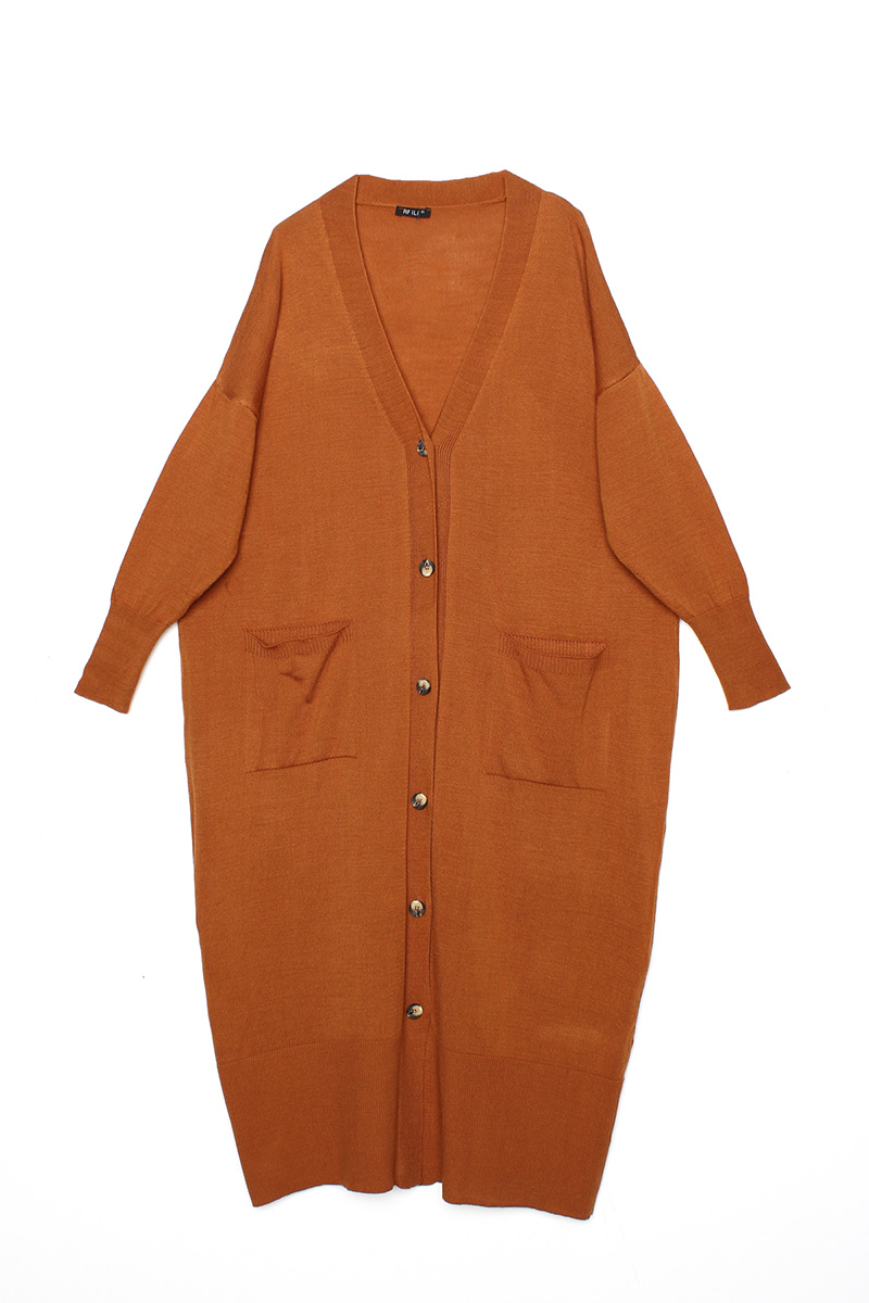 V Neck Button Front Maxi Knitwear Cardigan