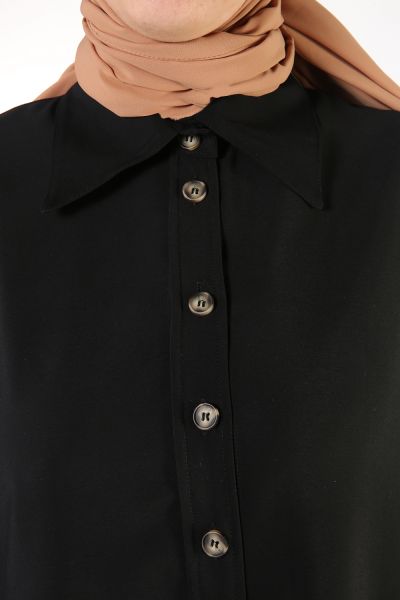 Viskon Düğmeli Uzun Gömlek Tunik