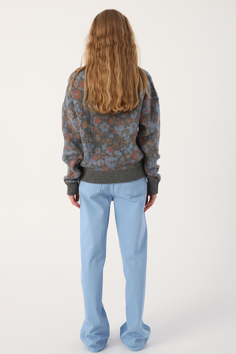 V-Neck Floral Patterned Casual Short Knitwear Cardigan