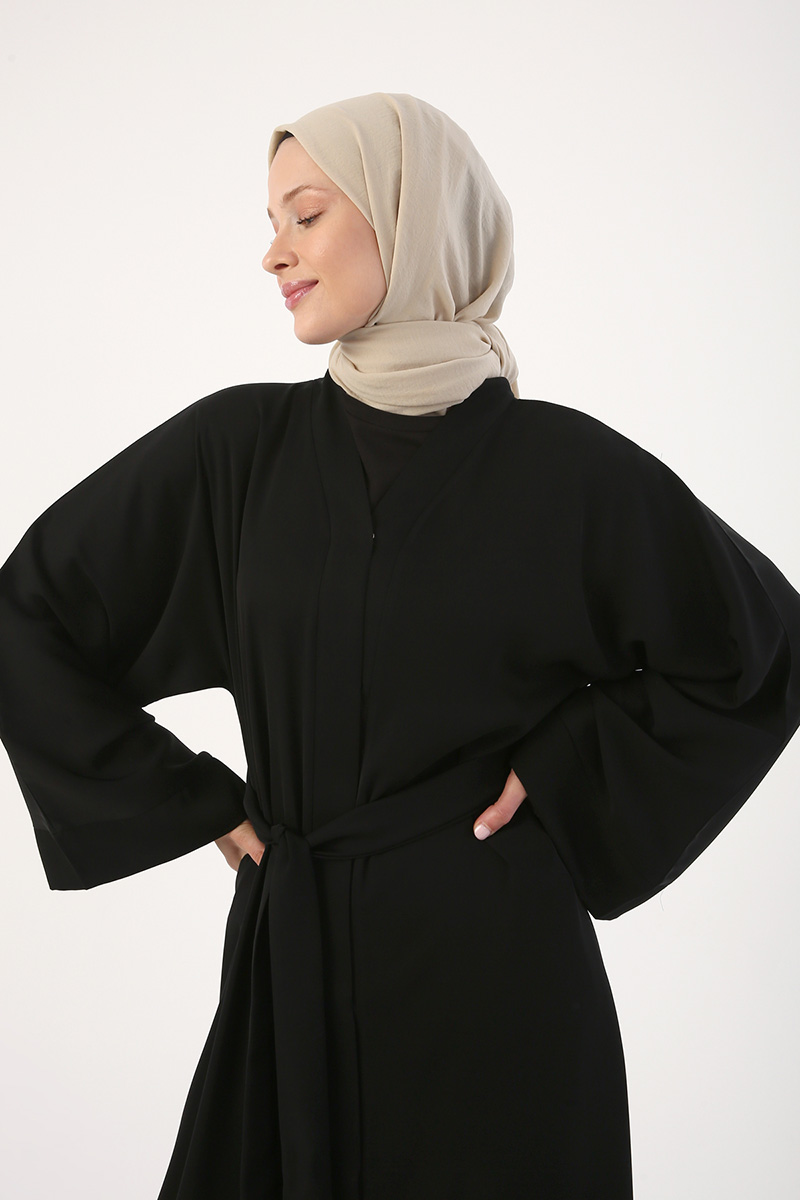 Collar V Snap Fastener Belted Abaya