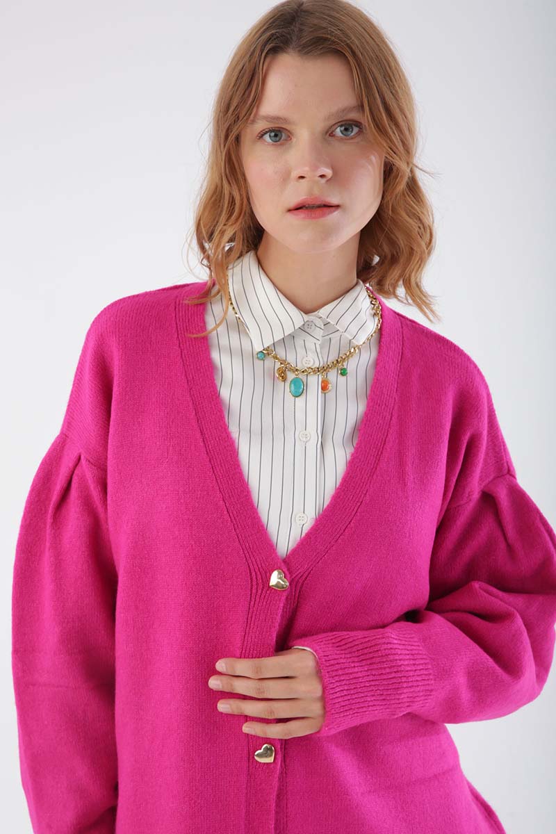 V Neck Heart Buttoned Knitted Cardigan