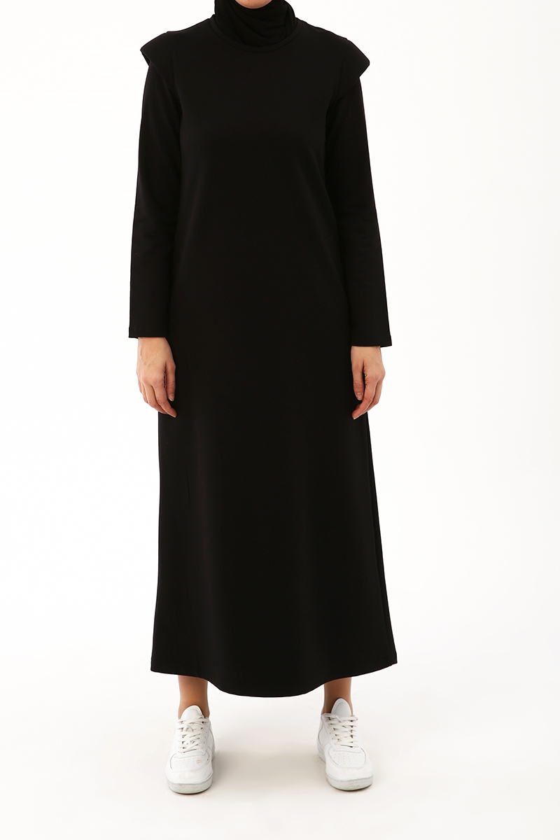Padded Shoulder Combed Cotton Maxi Dress