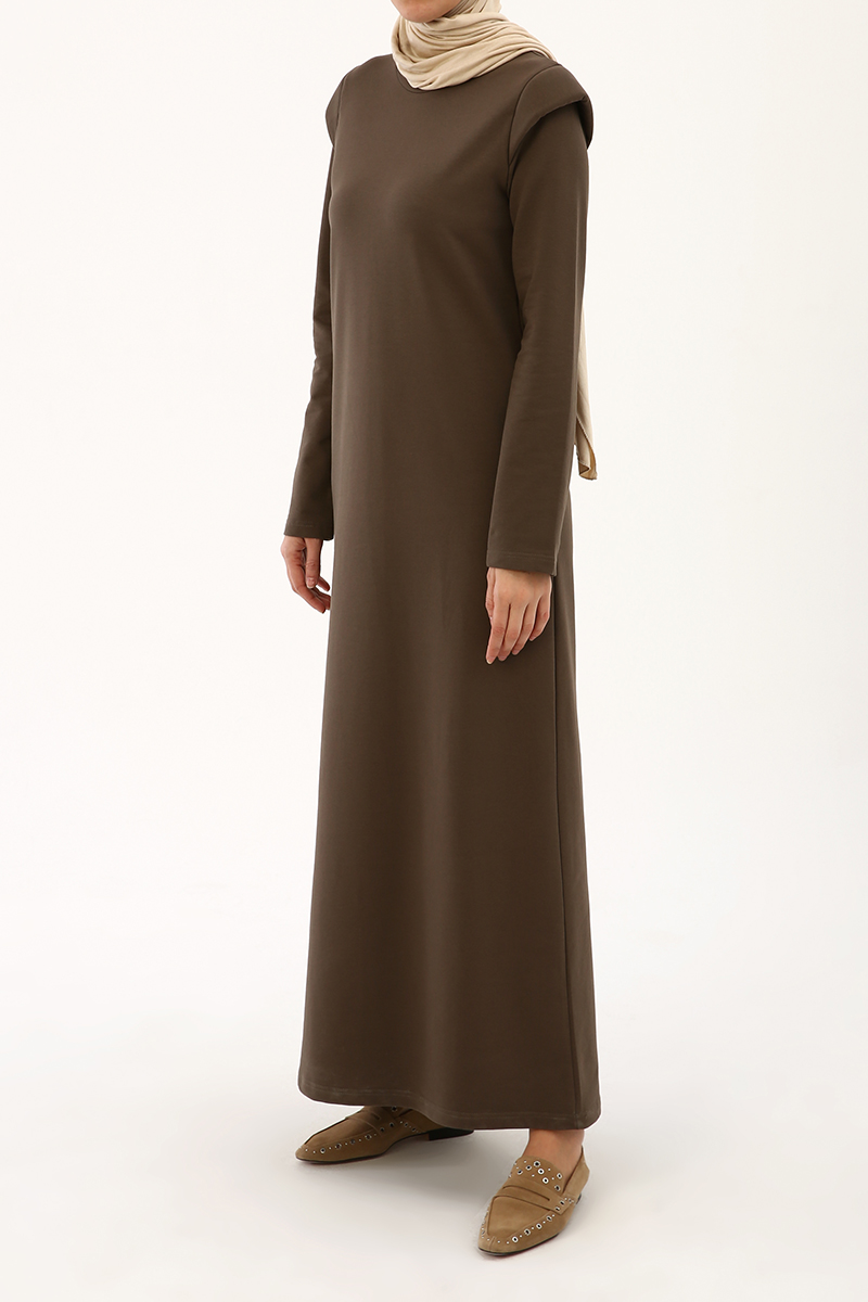 Padded Shoulder Combed Cotton Maxi Dress