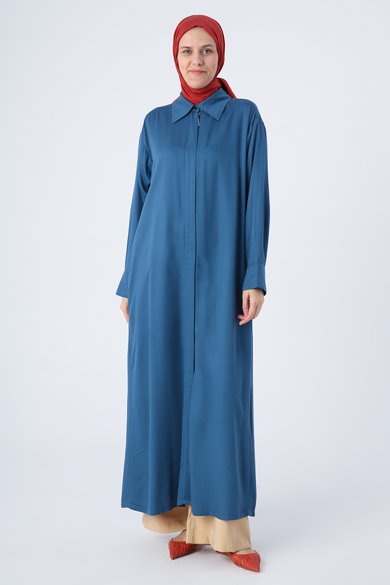 Viscose Shirt Collar Zippered Sleeves Button Detailed Woven Abaya