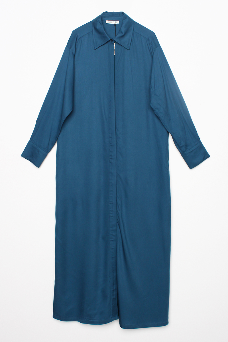 Viscose Shirt Collar Zippered Sleeves Button Detailed Woven Abaya