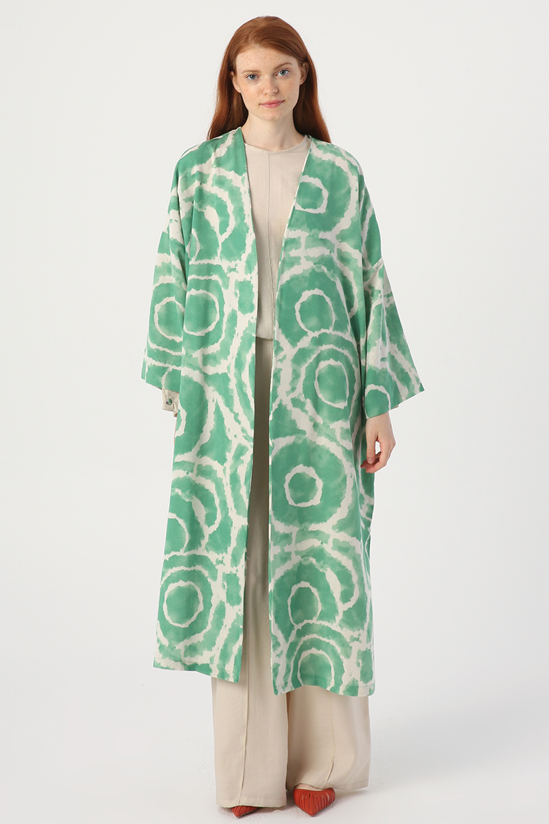 Viskon Keten Desenli Kimono