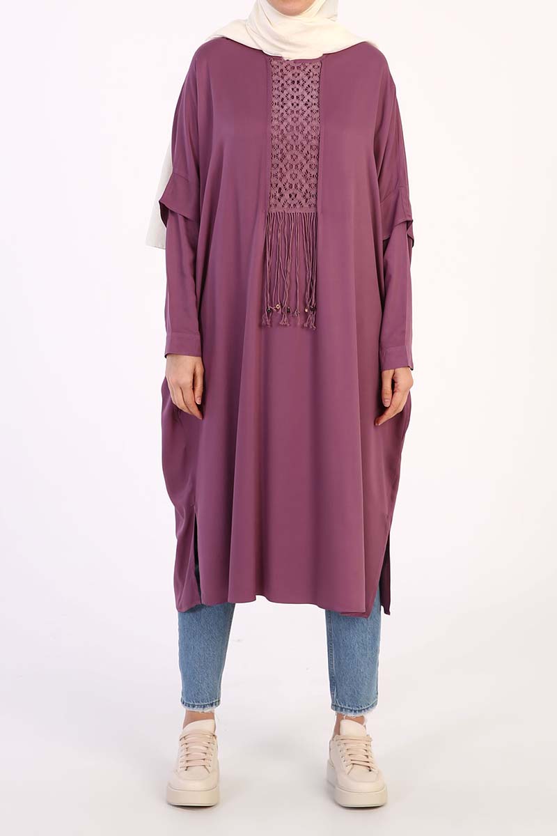 Lace Panel Front Viscose Comfy Tunic