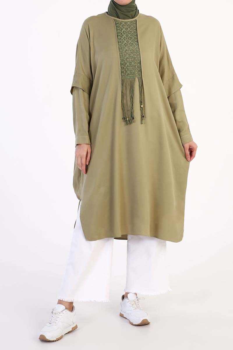 Lace Panel Front Viscose Comfy Tunic