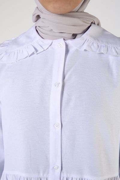 Yaka Fırfırlı Düğmeli Pileli Gömlek Tunik