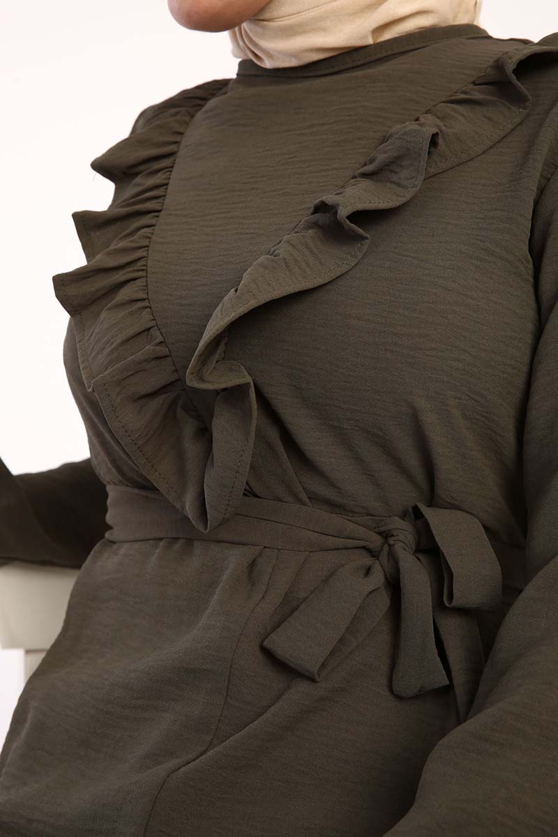 Ruffle Detailed Belted Pants Suit
