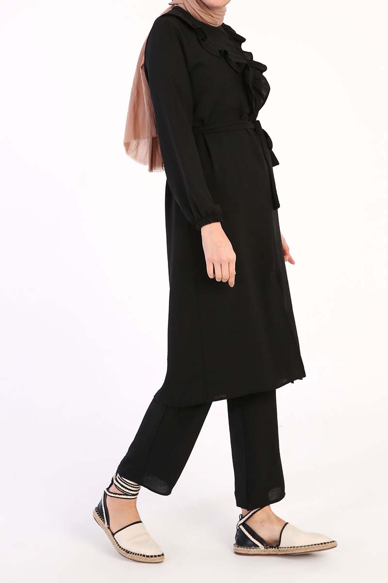 Ruffle Detailed Belted Pants Suit