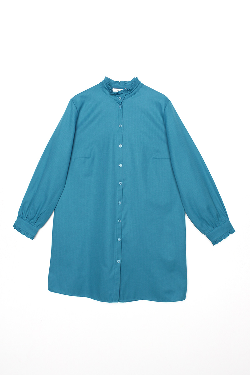 Yaka ve Kol Fırfırlı Gömlek Tunik