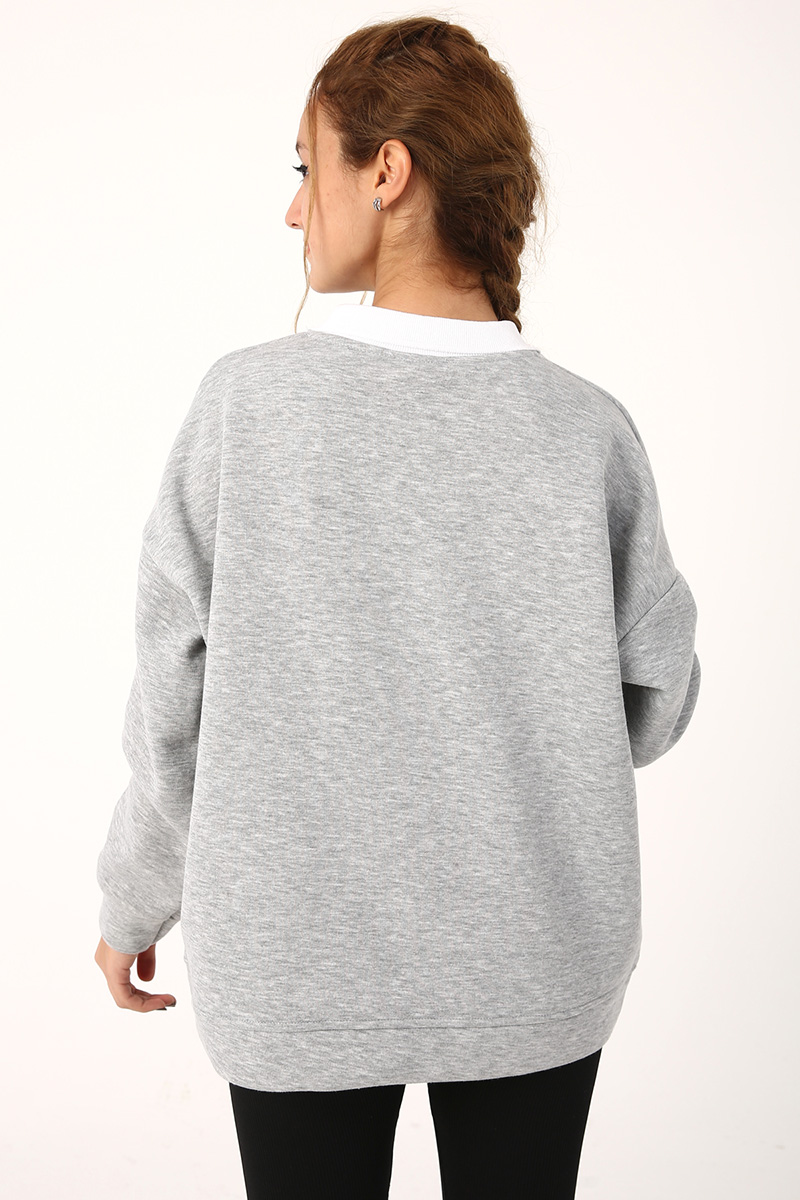 Shirt Neck Printed Sweatshirt