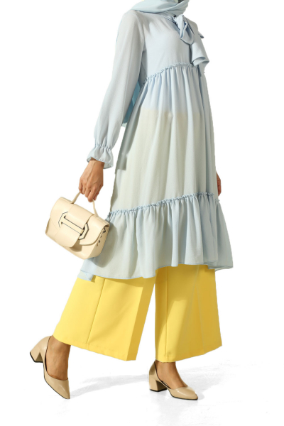 Smocked Tunic With Lace Up Neck