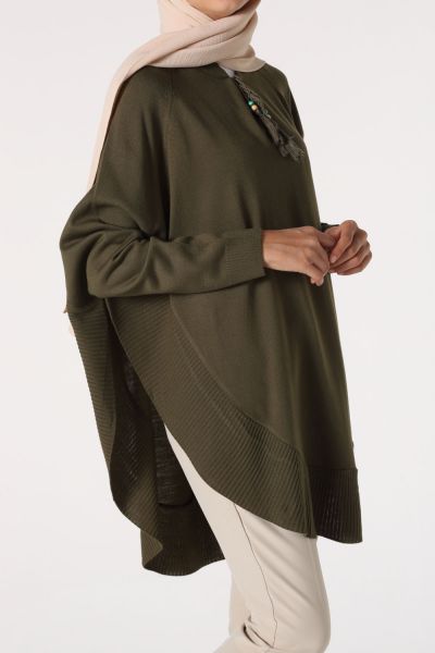 KNITWEAR PONCHO WITH LACE-UP NECK