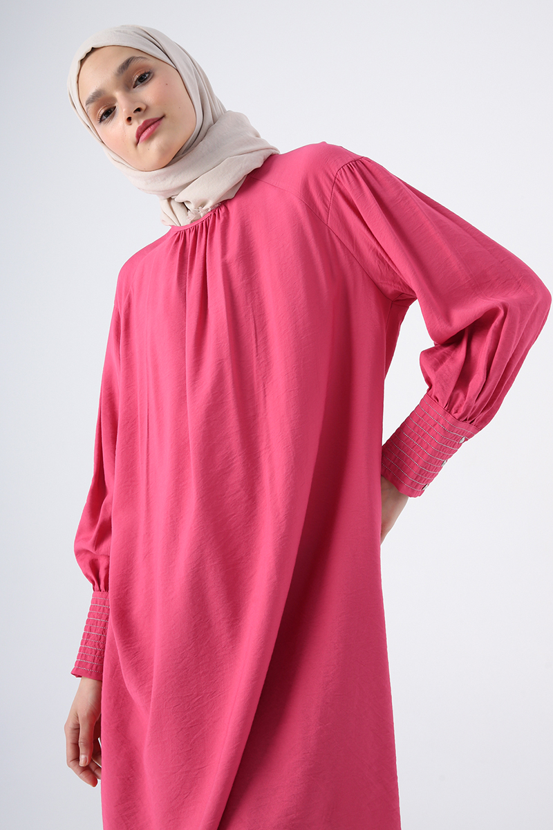 Shimmer Stitched Viscose Tunic With Ruffle Detailed Cuffs
