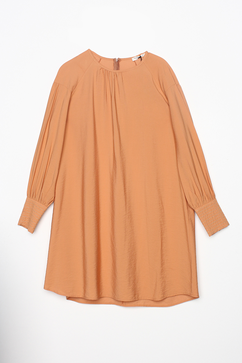  Shimmer Stitched Viscose Tunic With Ruffle Detailed Cuffs
