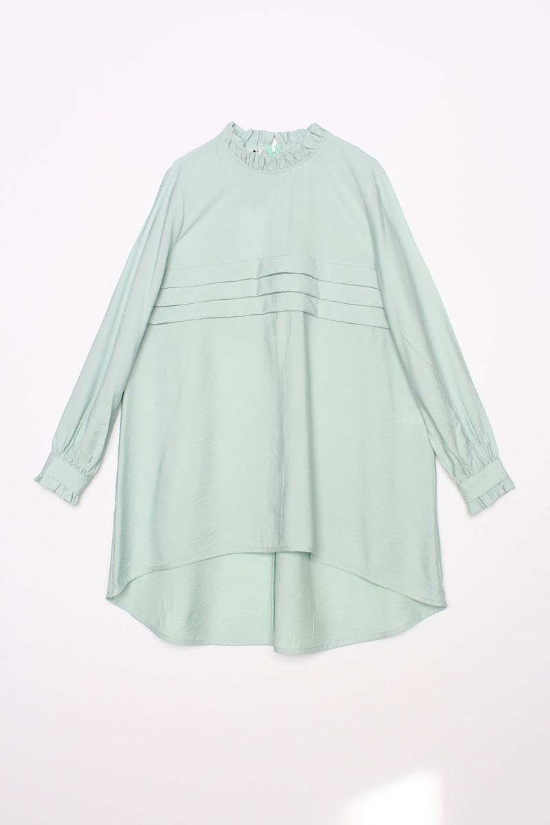 Frilly Collar Front Pleated Comfortable Long Tunic