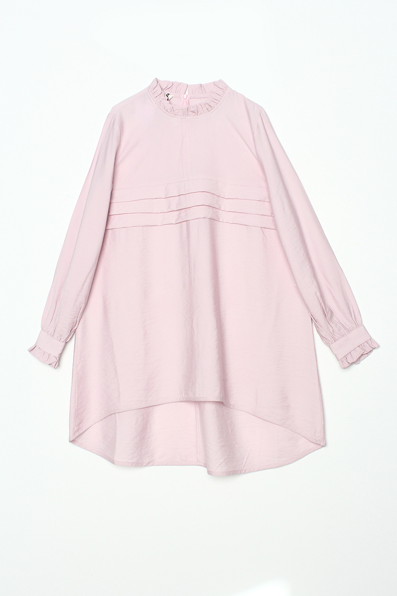 Frilly Collar Front Pleated Comfortable Long Tunic