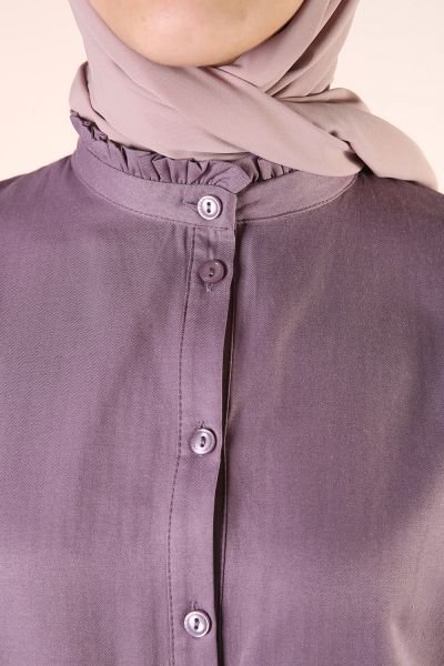 Ruffle Neck Buttoned Shirt Tunic
