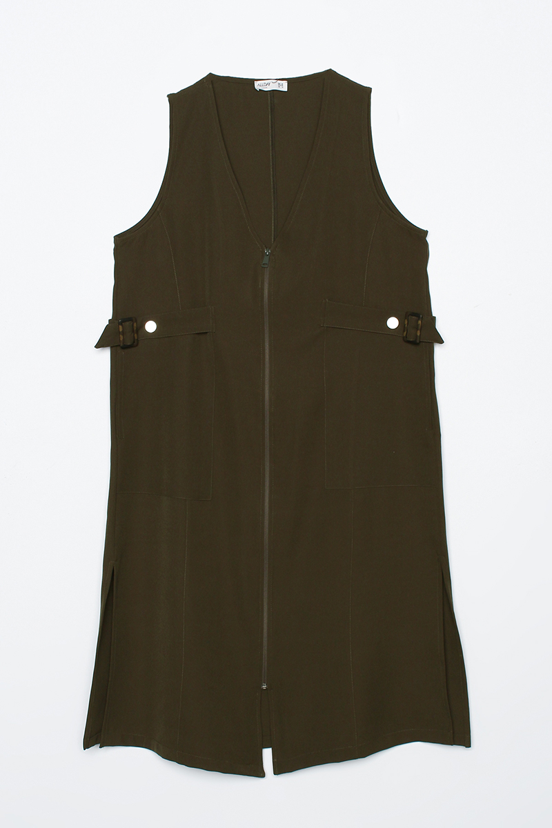 V-Neck Vest with Side Buckles and Zipper