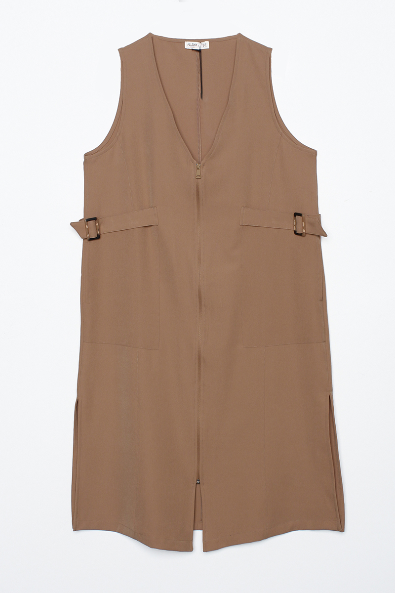V-Neck Vest with Side Buckles and Zipper