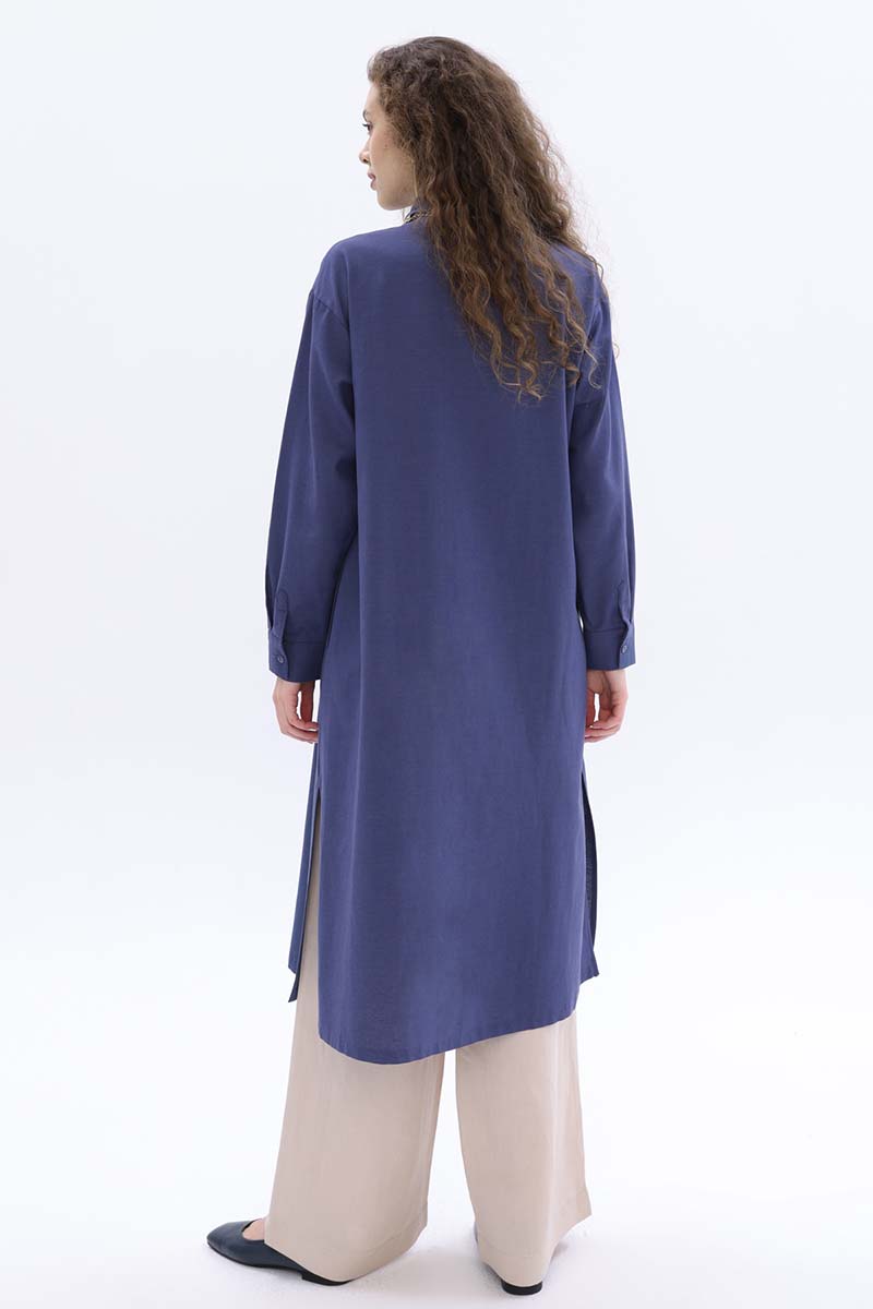 Linen Shirt Tunic with Side Slits and Pockets