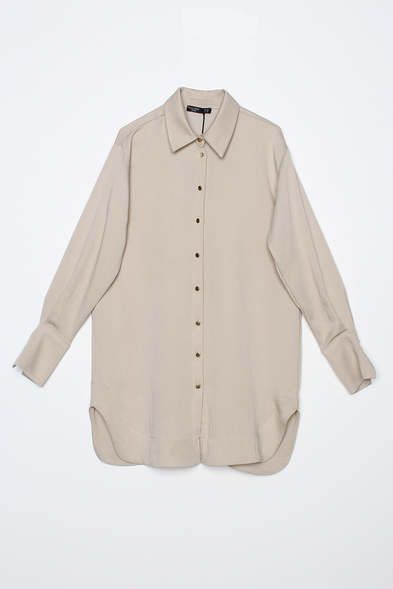 Metal Buttoned Shirt Tunic with Side Slits