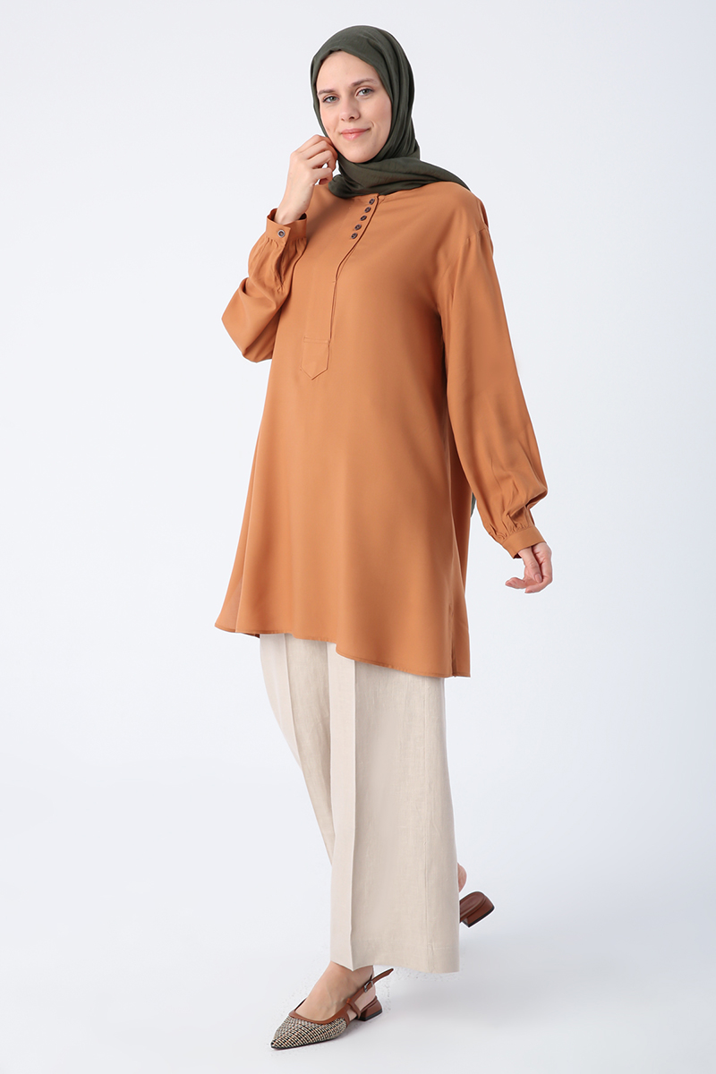 Slits on the Sides Viscose Wide-Pleat Comfortable Fit Tunic