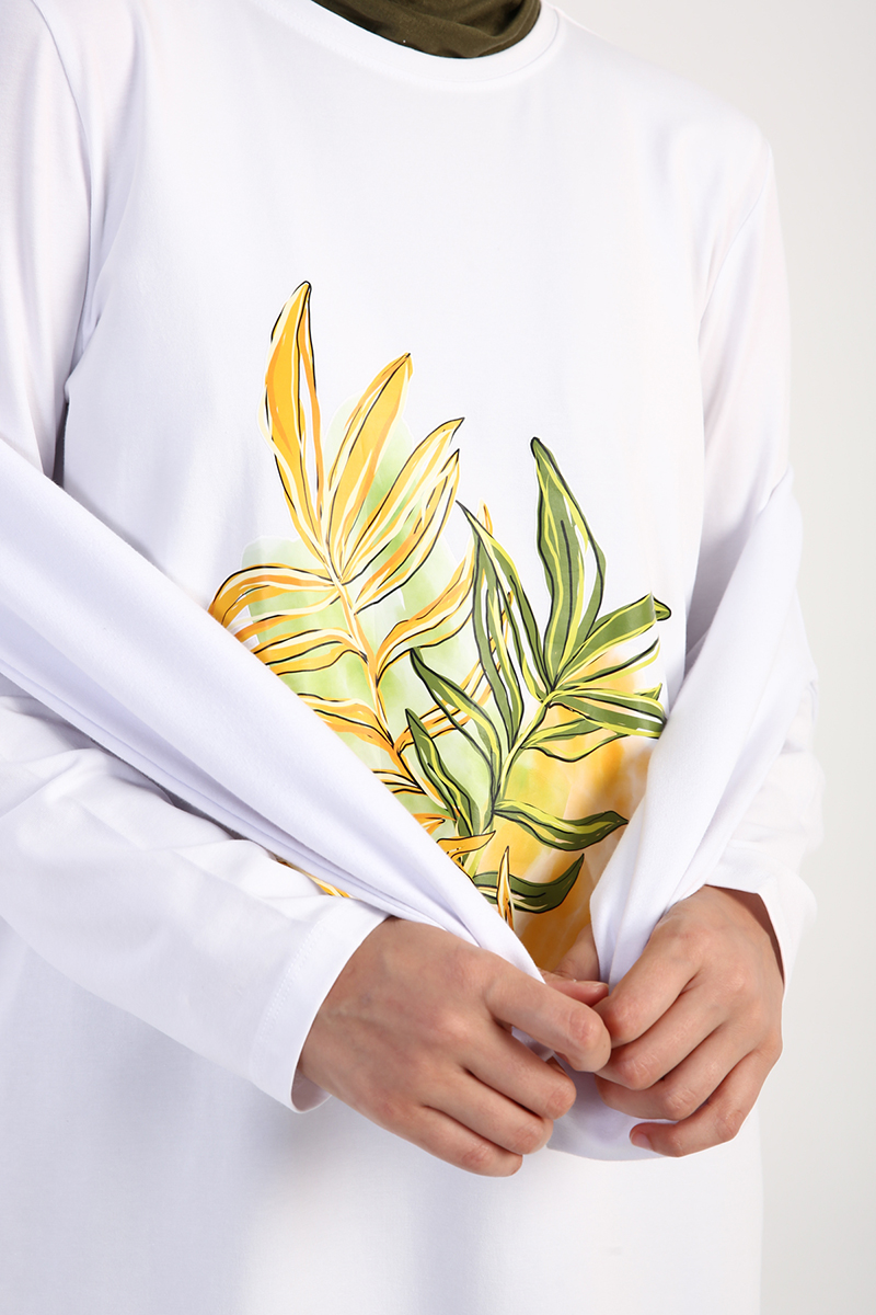 Leaf Printed Long Sleeve T-shirt Tunic