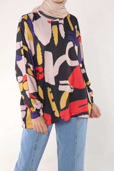 Batwing Sleeve Patterned Blouse