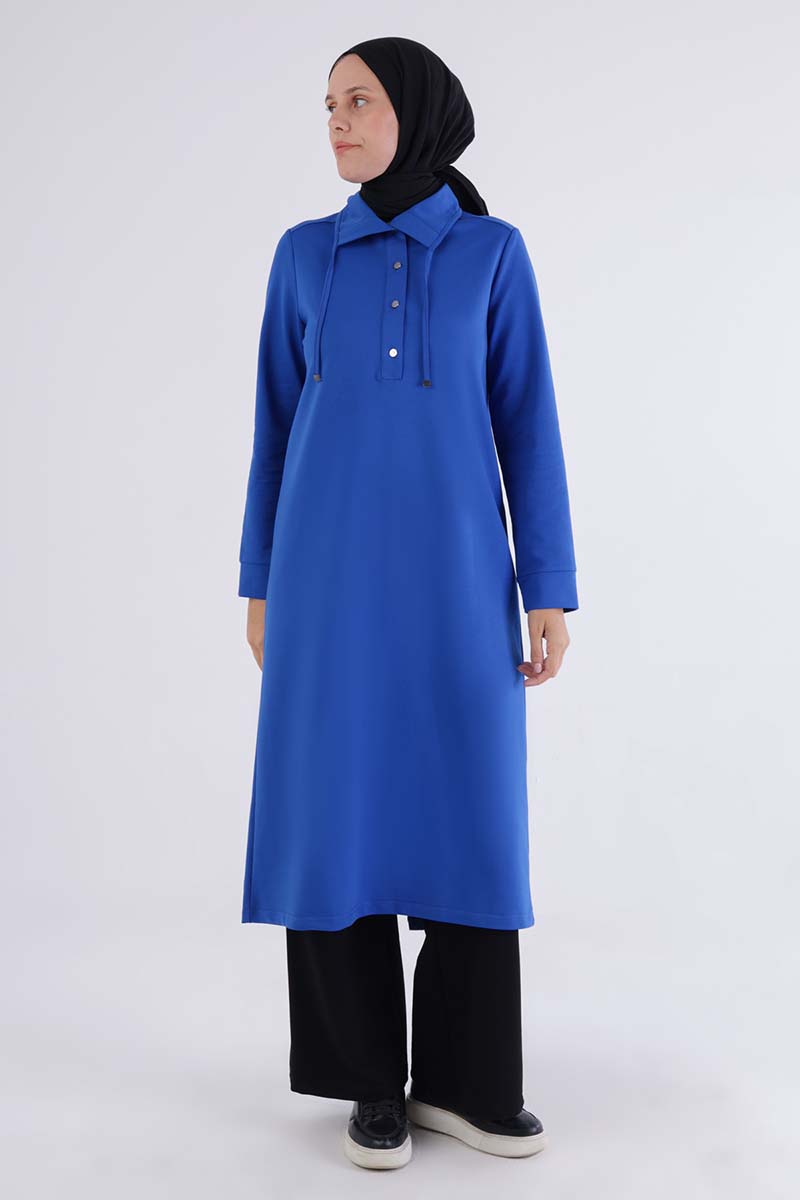 Half Patented Buttoned Tunic with Slit Back
