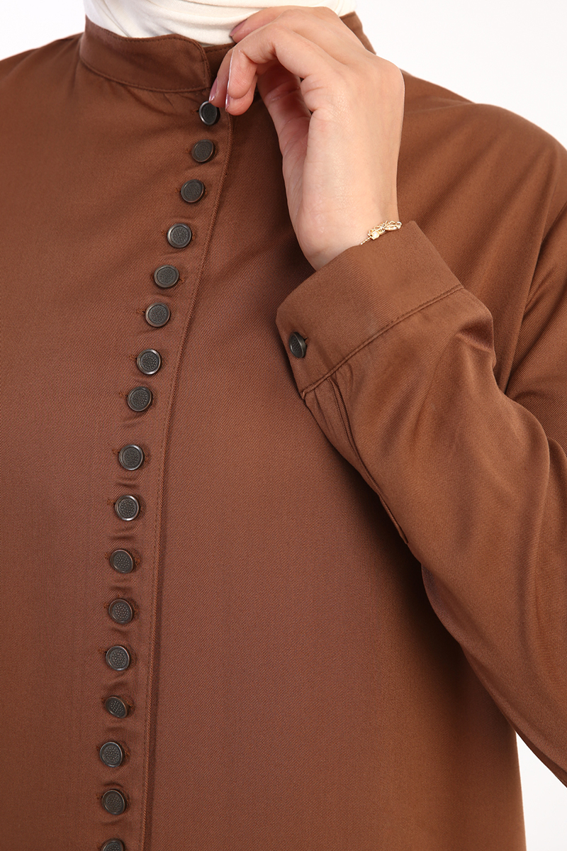 Button Front Mandarin Collar Viscose Tunic