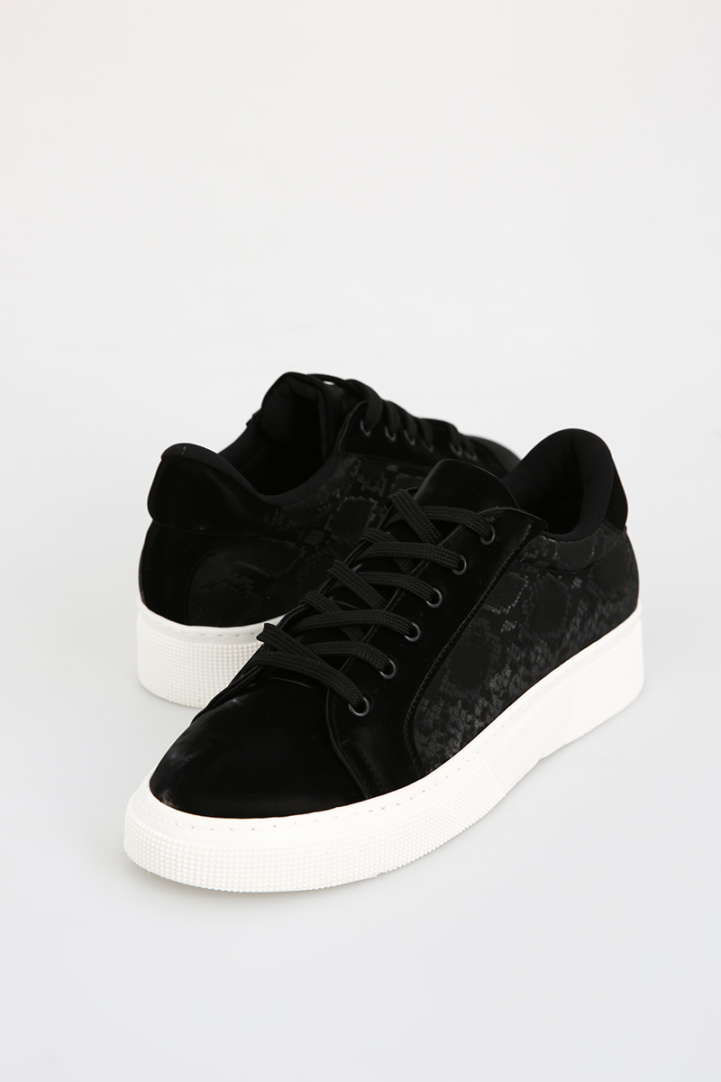 Snake Leather Look Lace Up Sneakers
