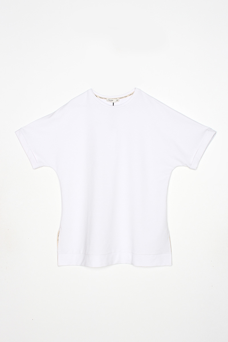 Oversize Slit Cotton Crew Neck Basic T-Shirt