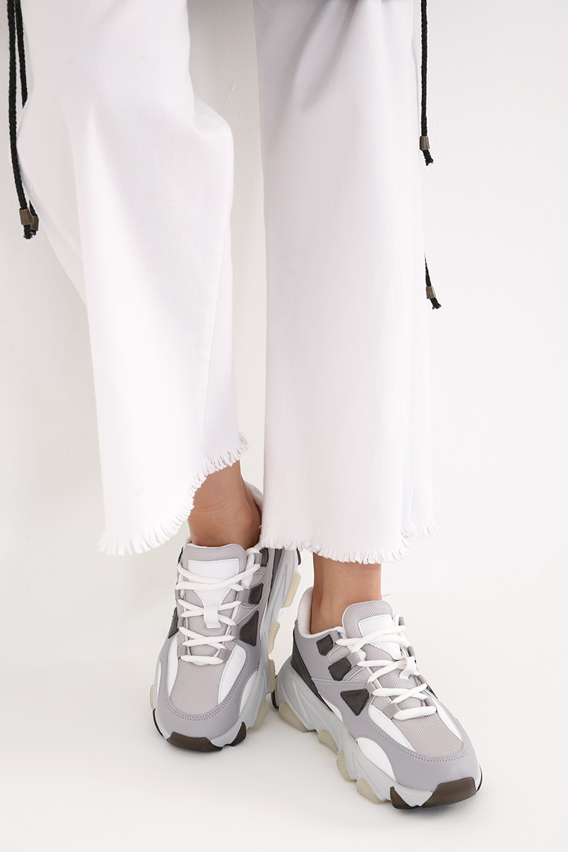 Lace Up Mesh Panel Color Block Sneakers