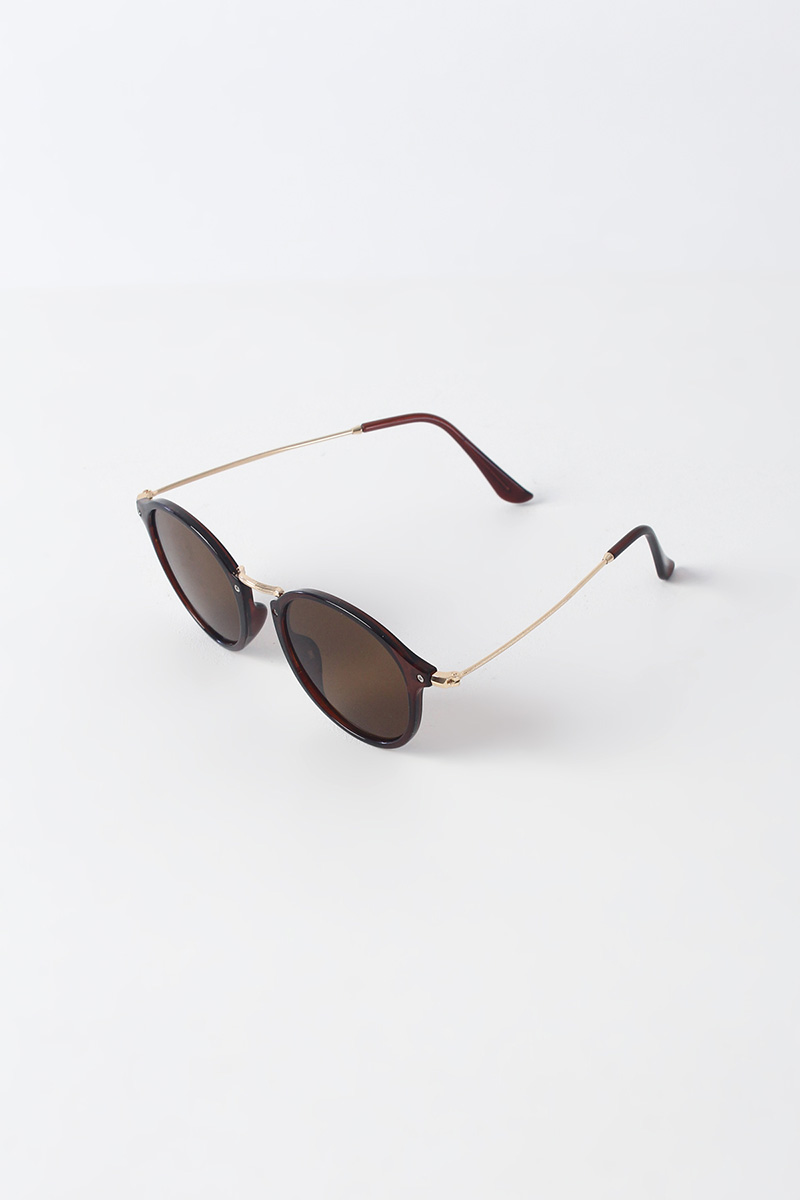 Round Horn-Rimmed Metal Sunglasses 