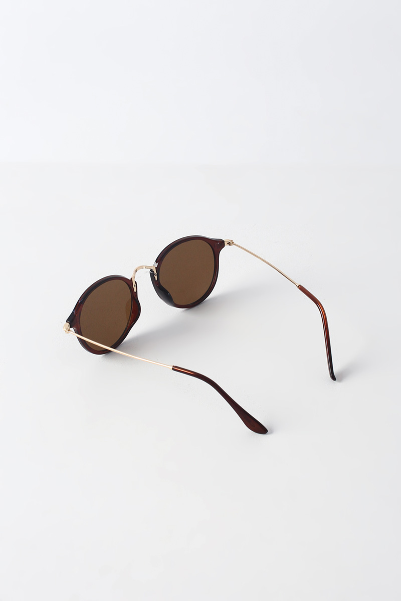 Round Horn-Rimmed Metal Sunglasses 