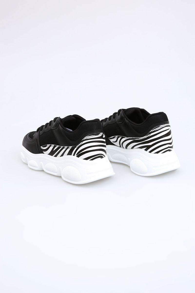 Lace-Up Front Mesh Zebra Detailed Chunky Sneakers